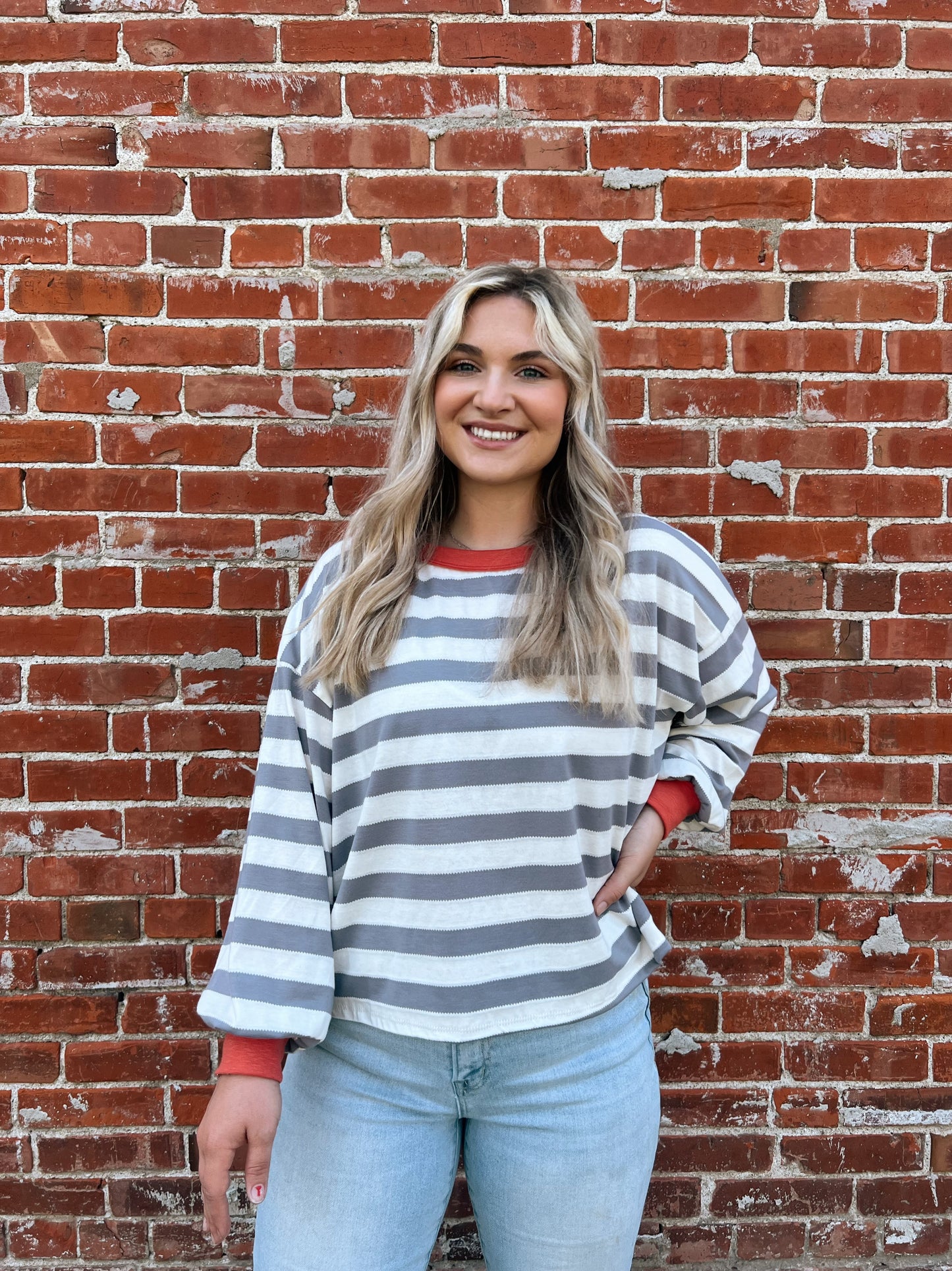 Kenna Stripe Sweatshirt in Grey