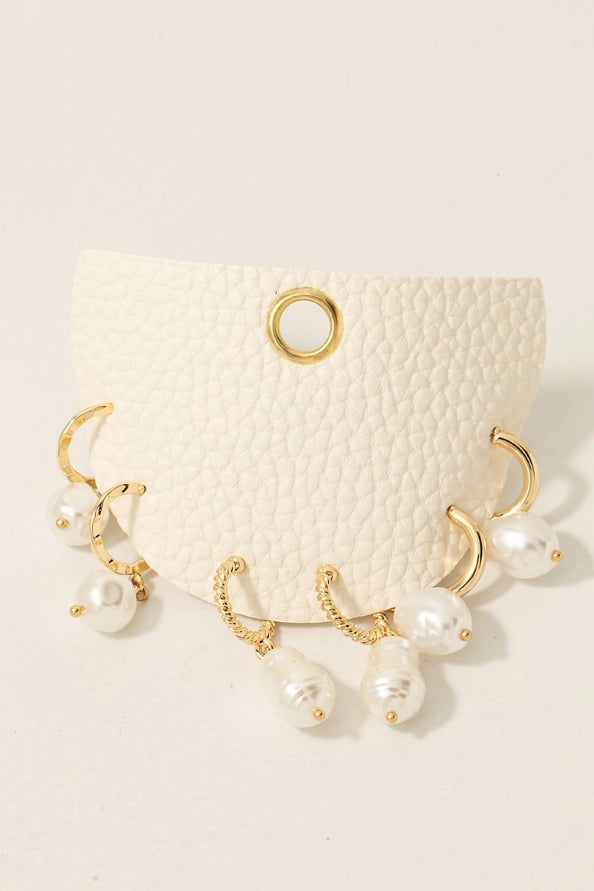 Mixed Pearl Charm Hoop Earrings Set