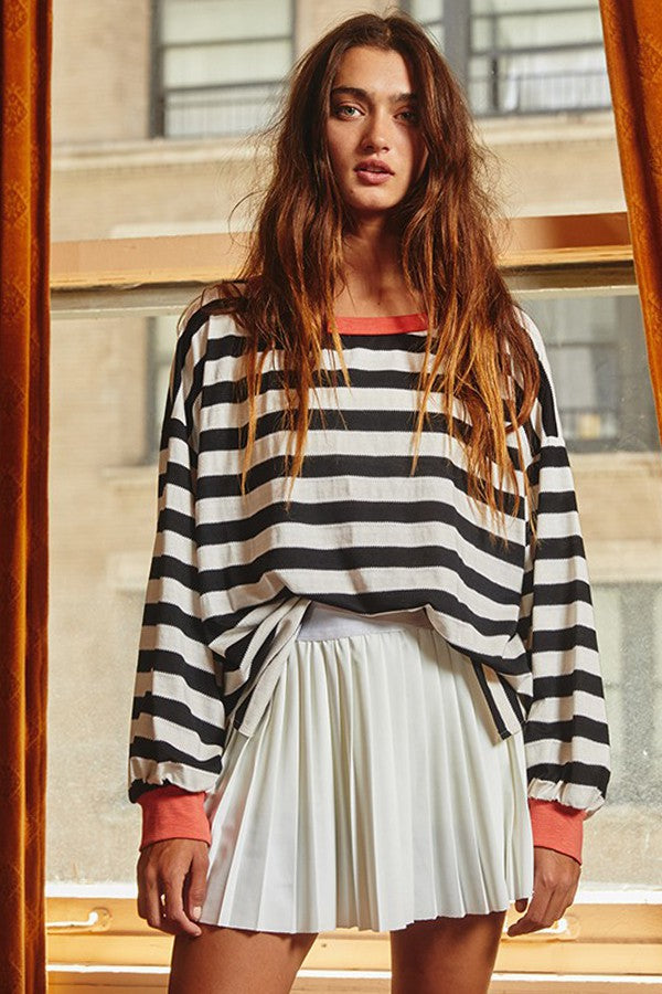 Kenna Stripe Sweatshirt in Black