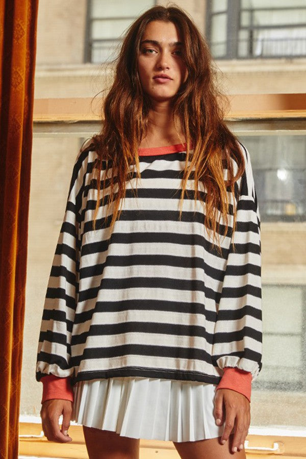 Kenna Stripe Sweatshirt in Black