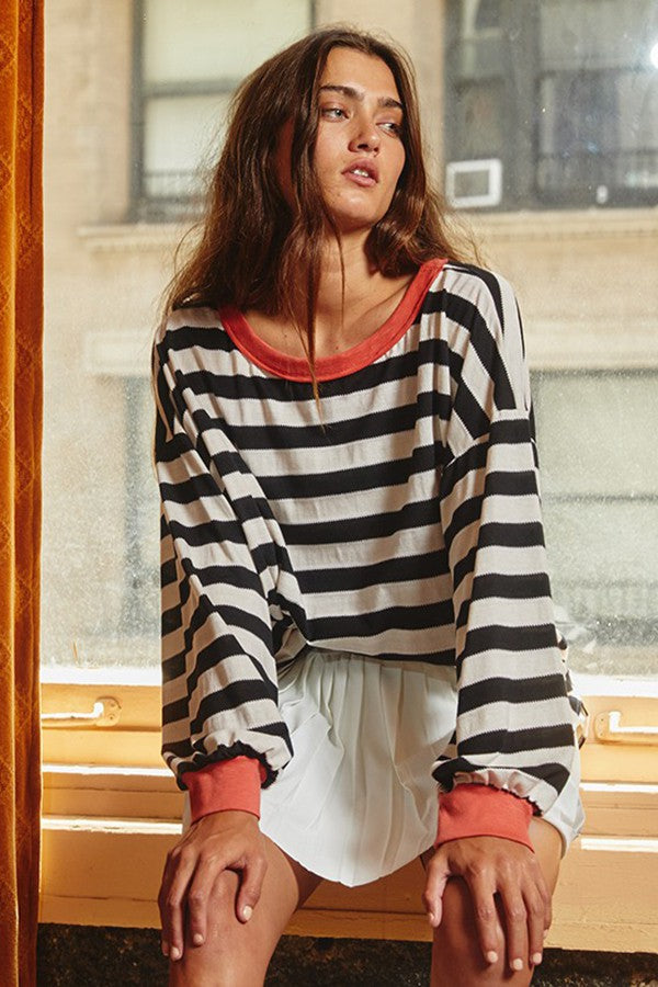 Kenna Stripe Sweatshirt in Black