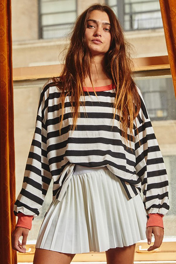 Kenna Stripe Sweatshirt in Black