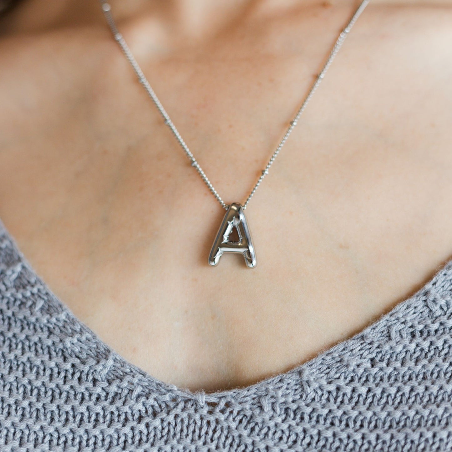 Silver Waterproof Bubble Initial Necklace