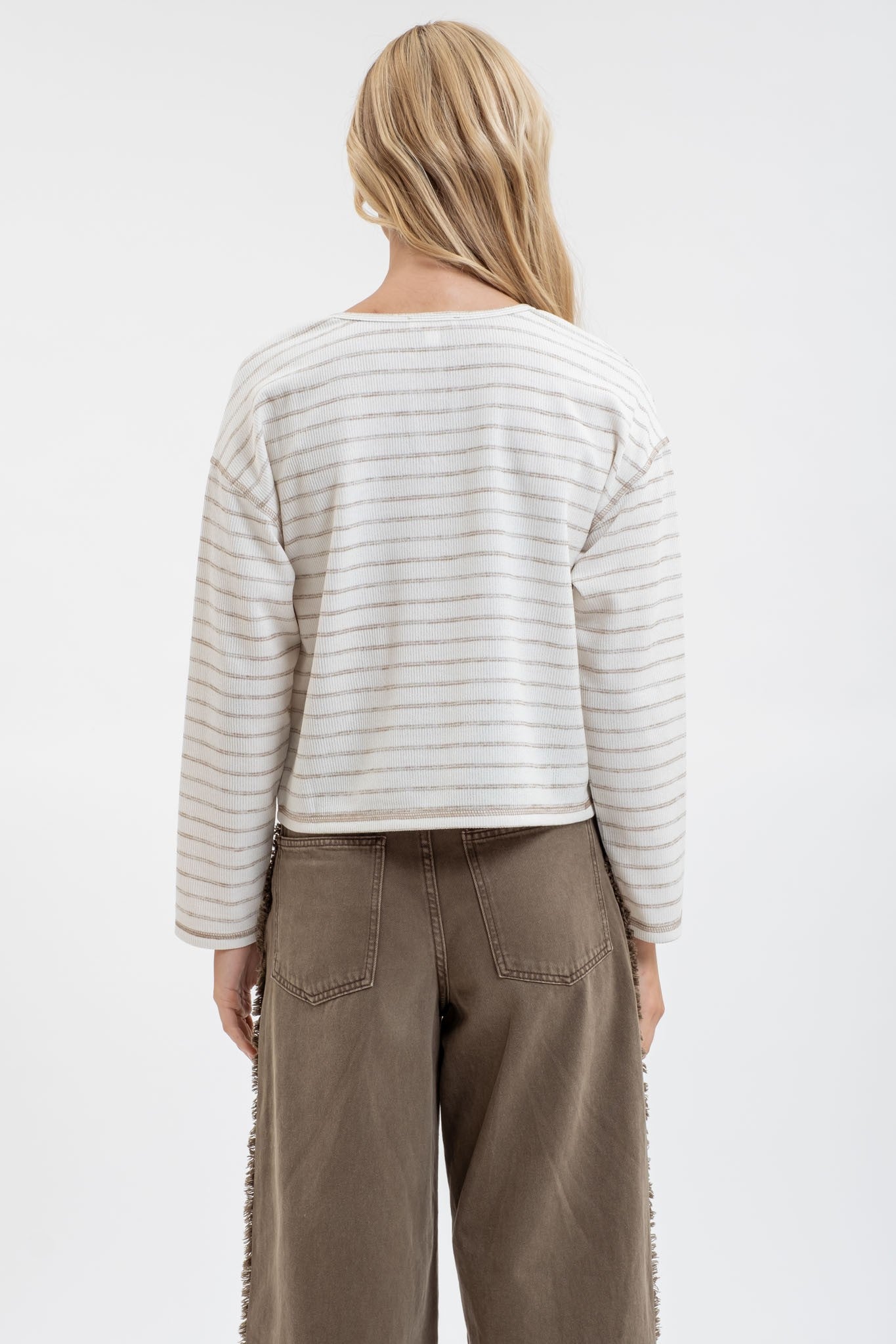 Kalyn Split Neck Long Sleeve in Cream