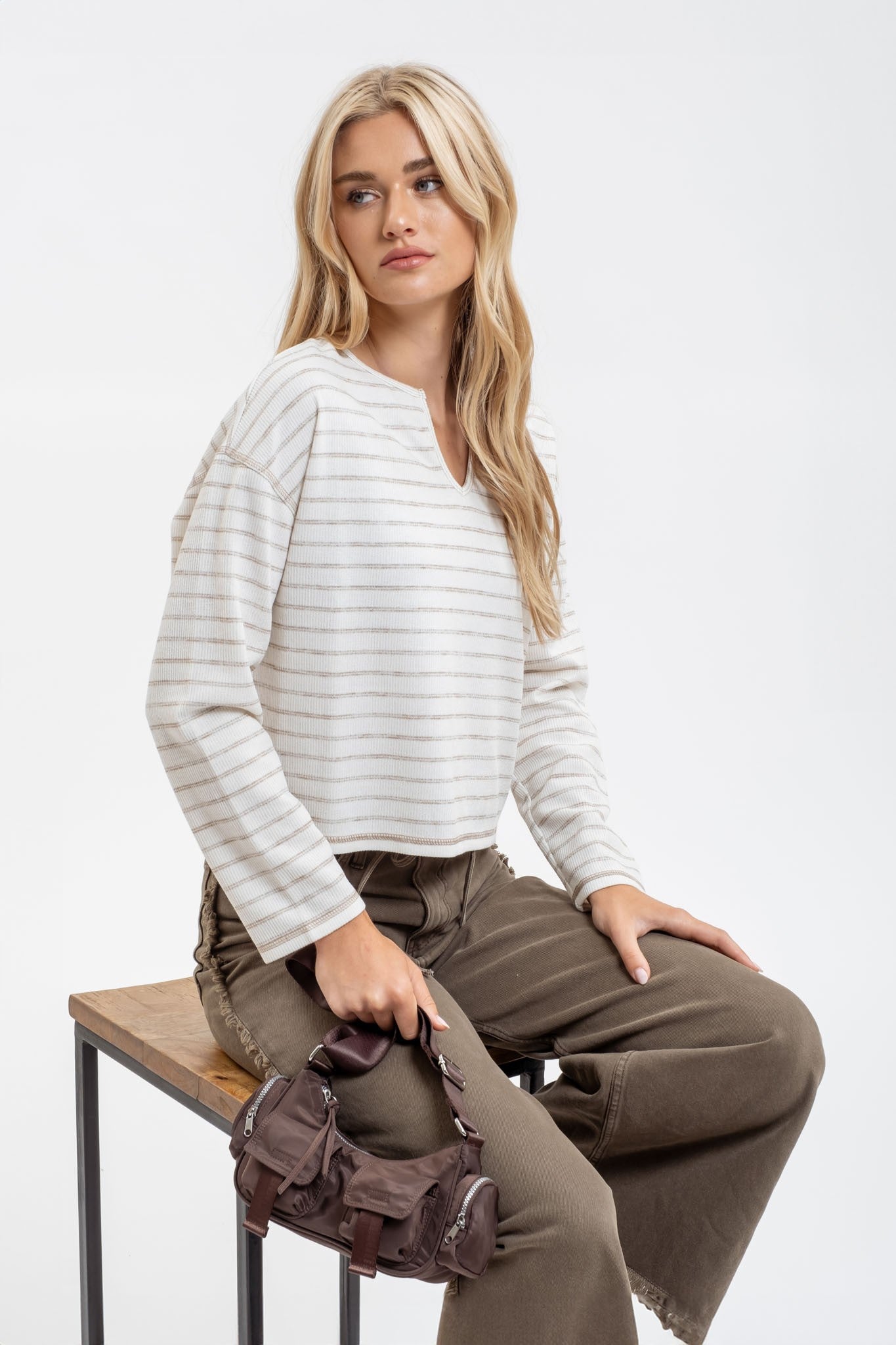 Kalyn Split Neck Long Sleeve in Cream