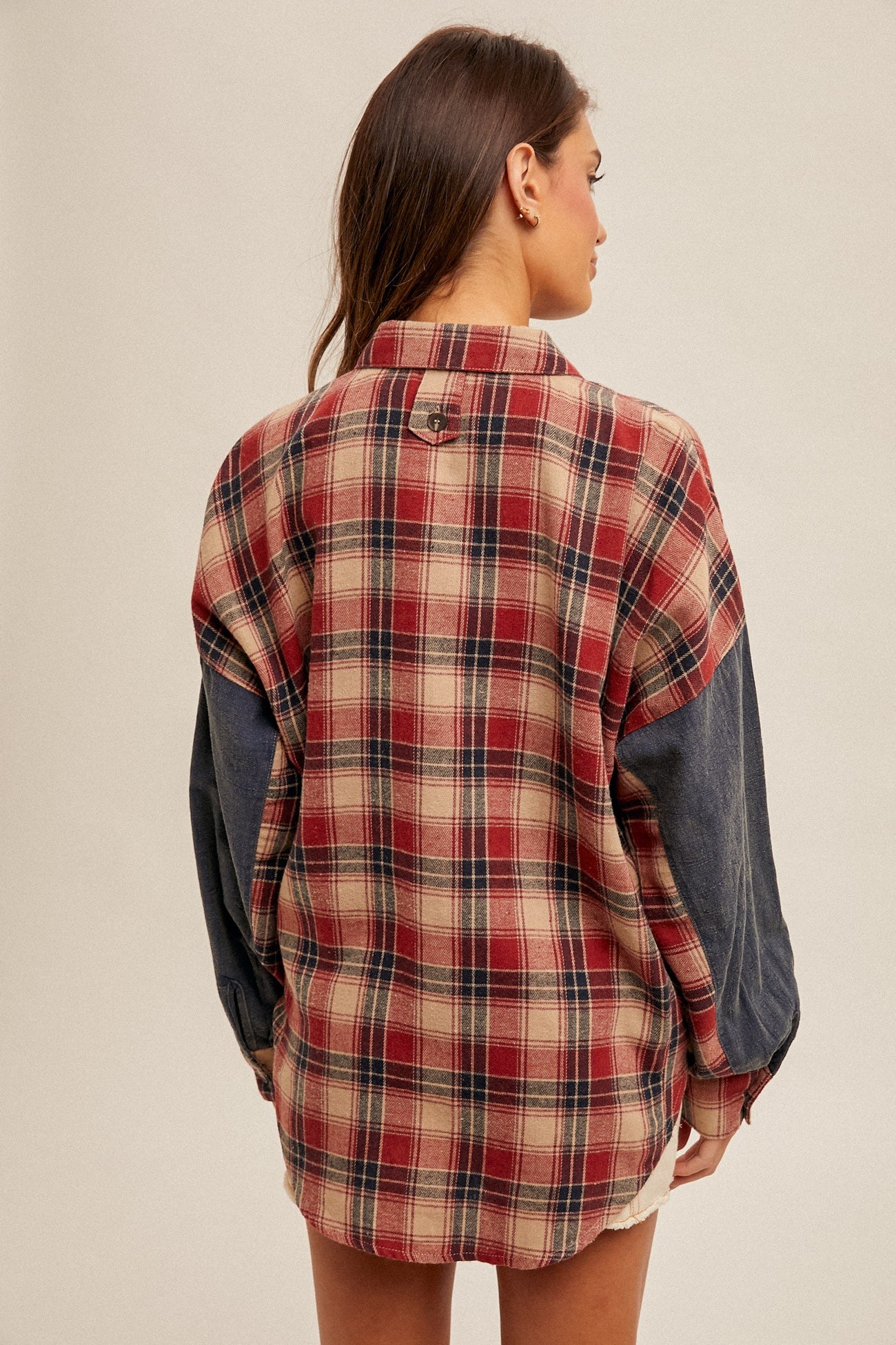 Oversized Plaid Button Down Flannel In Red