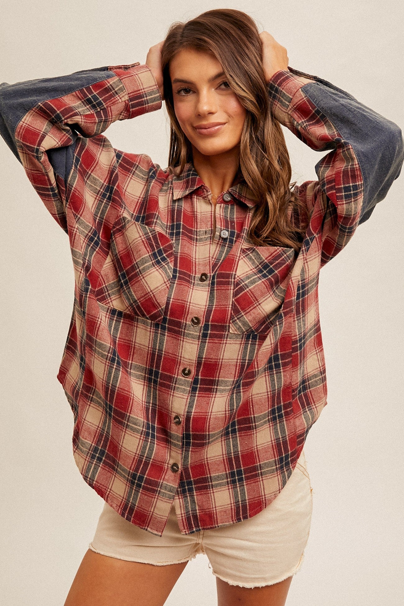 Oversized Plaid Button Down Flannel In Red