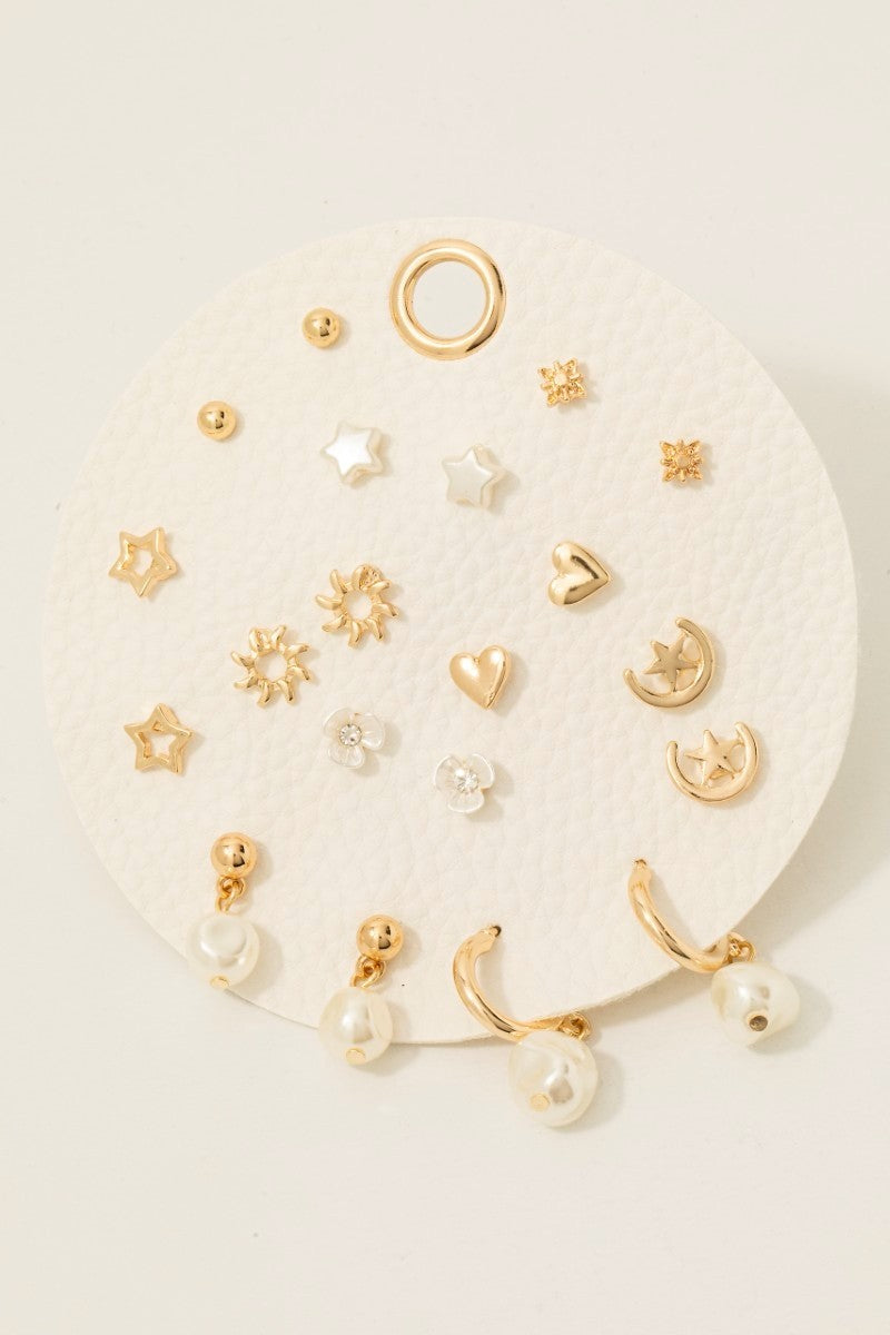 10 Pair Floral and Pearl Mixed Stud Set