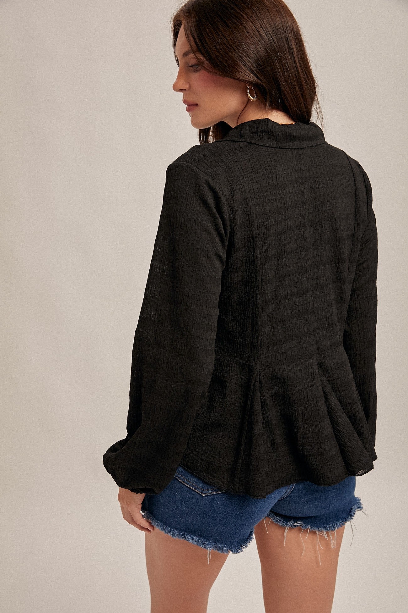 Flowy Texture Blouse In Black