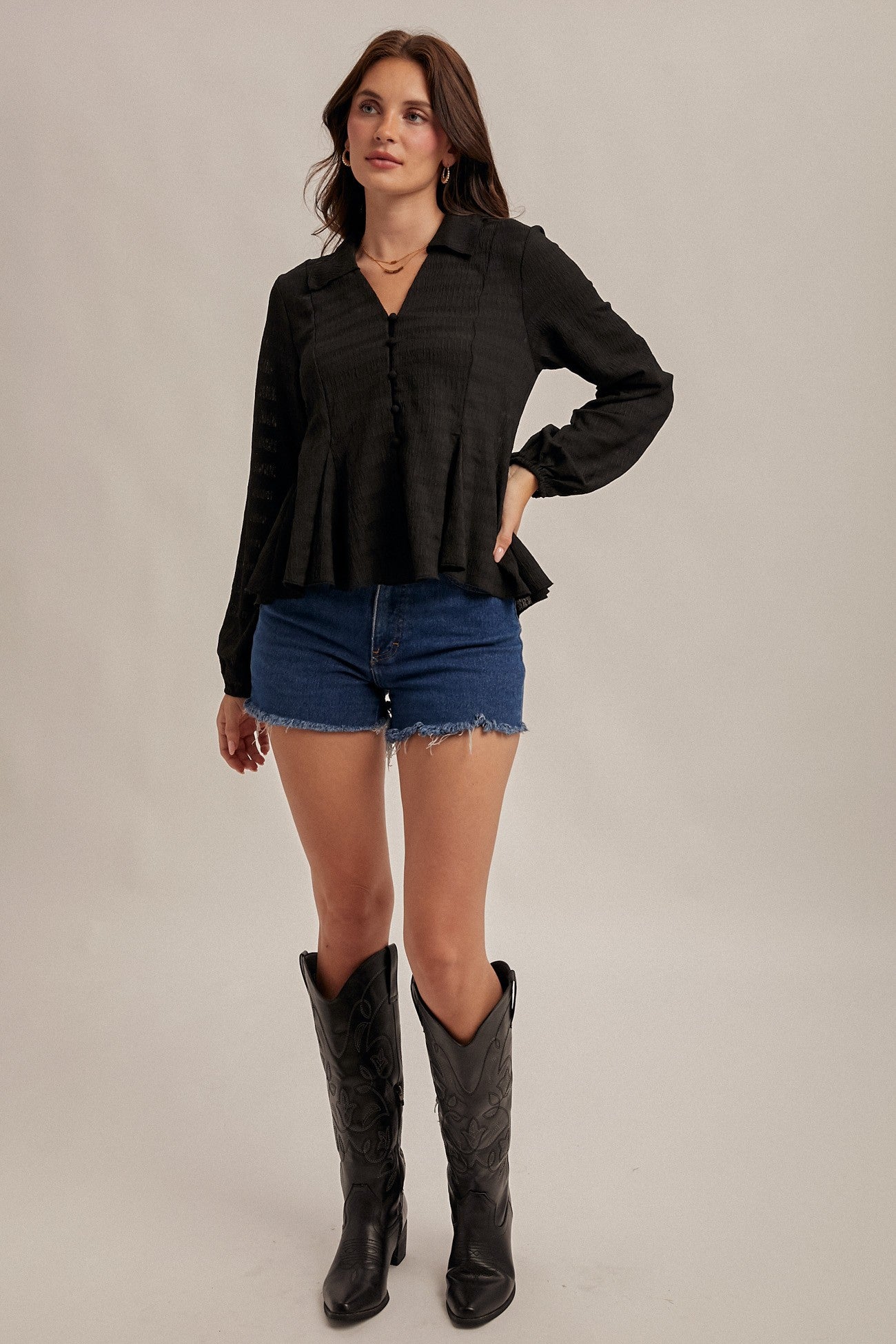 Flowy Texture Blouse In Black