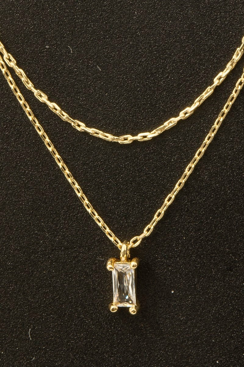 Gold Dipped Baguette Layered Dainty Necklace