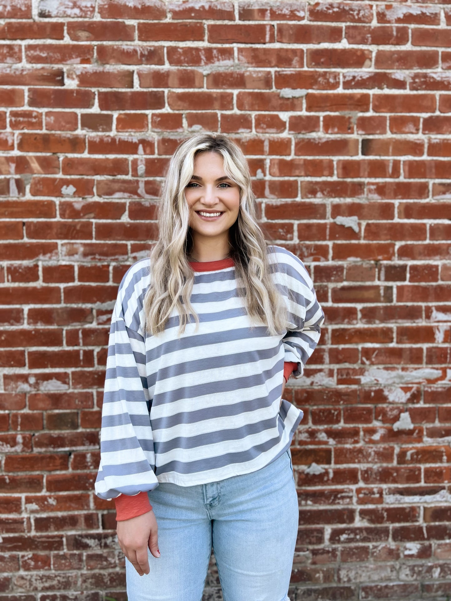 Kenna Stripe Sweatshirt in Grey