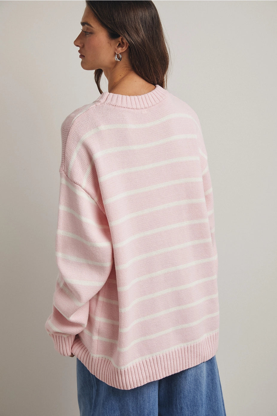 Oversized Striped Knit Sweater In Ballet