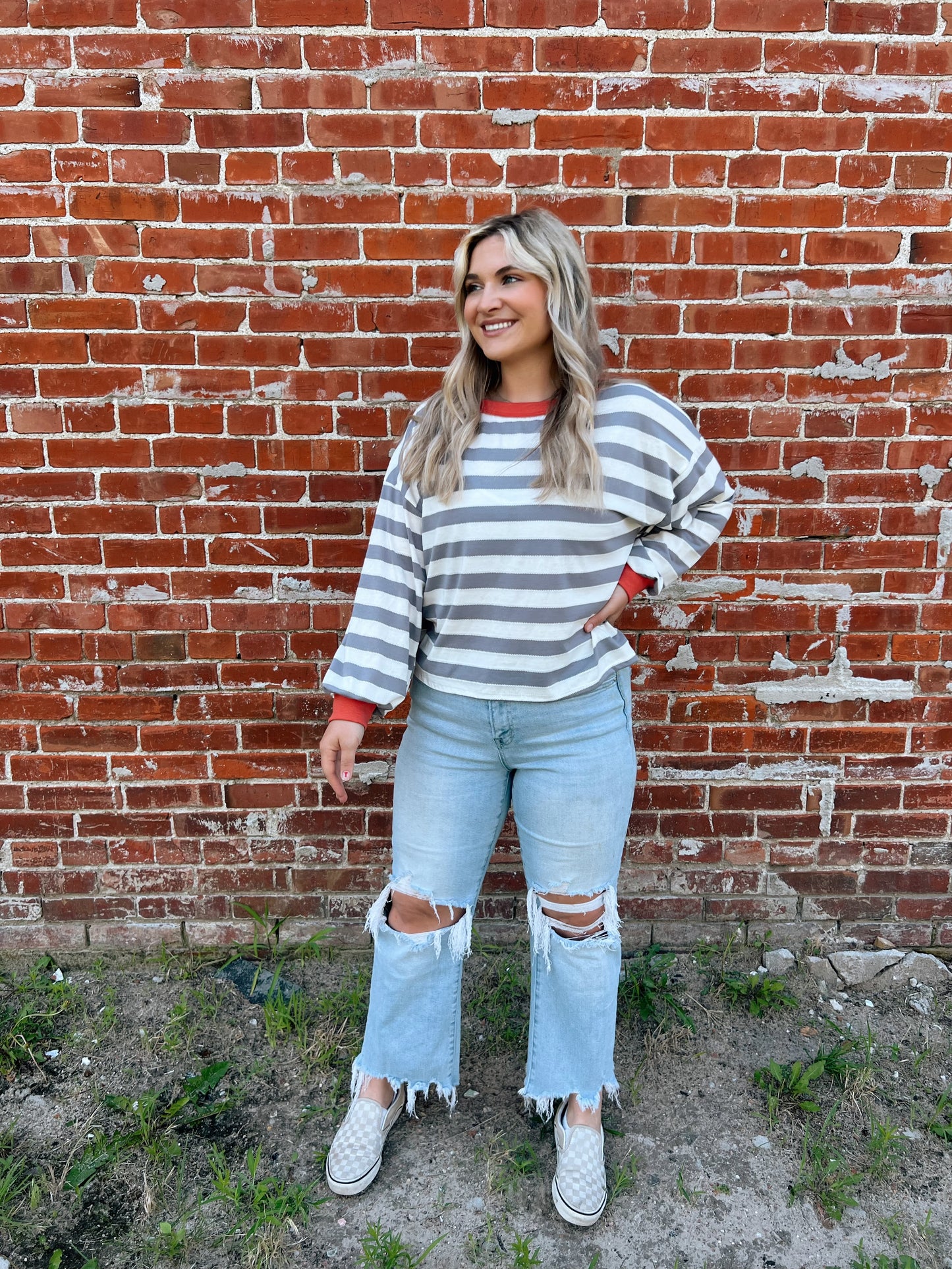Kenna Stripe Sweatshirt in Grey