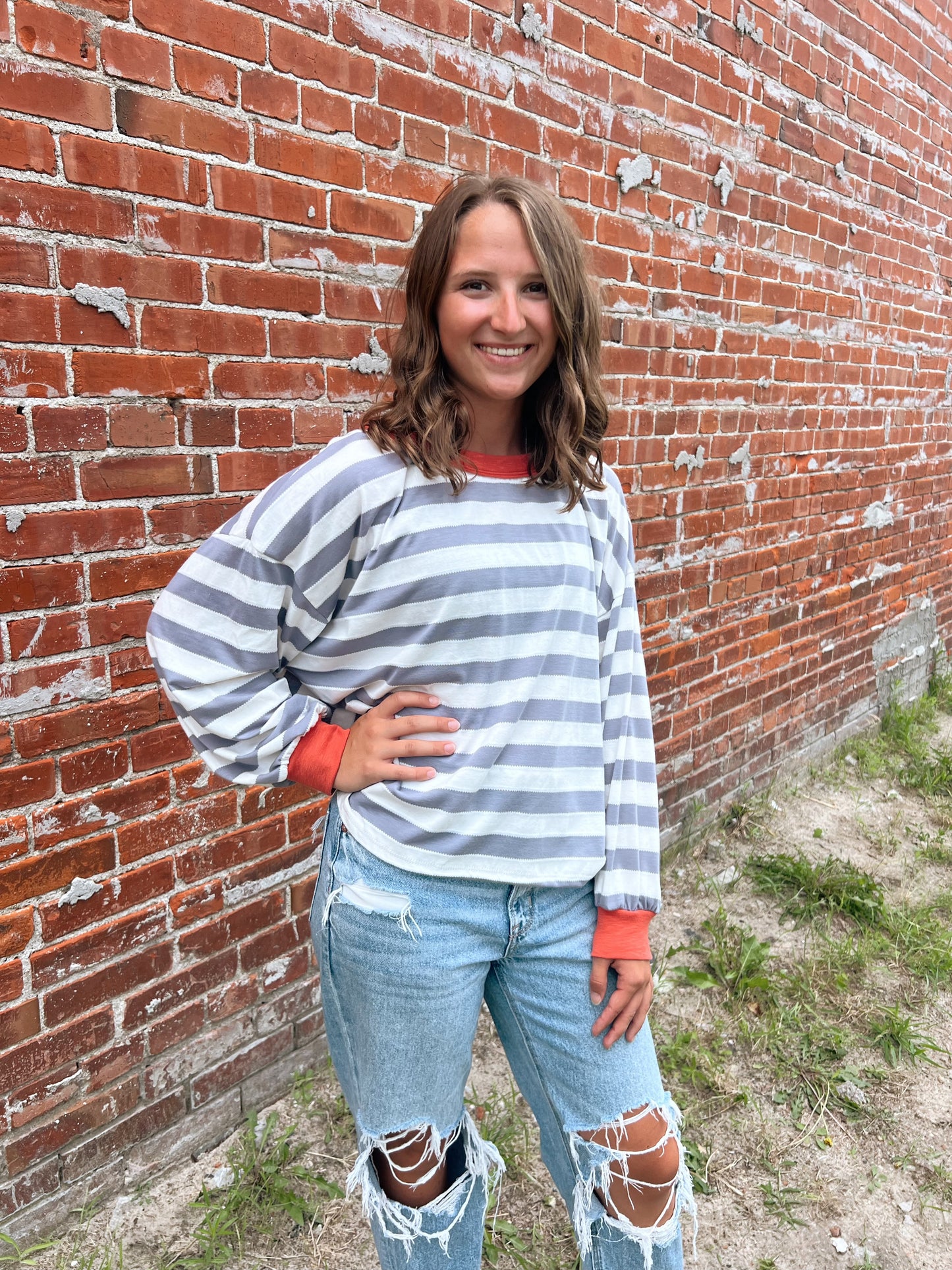 Kenna Stripe Sweatshirt in Grey