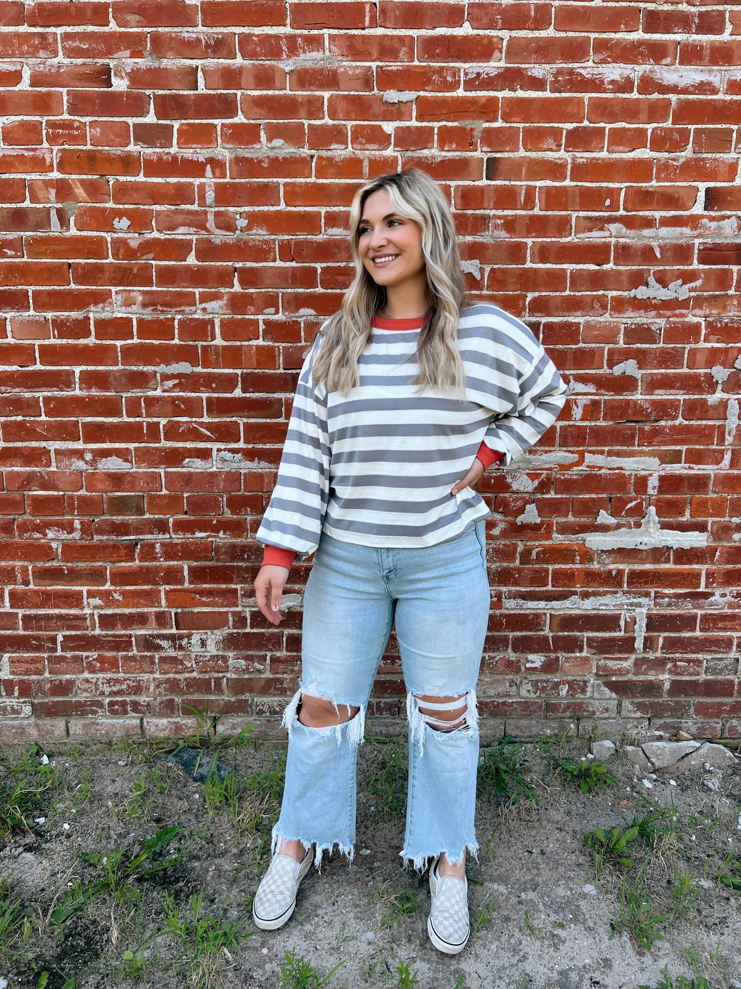 Kenna Stripe Sweatshirt in Grey