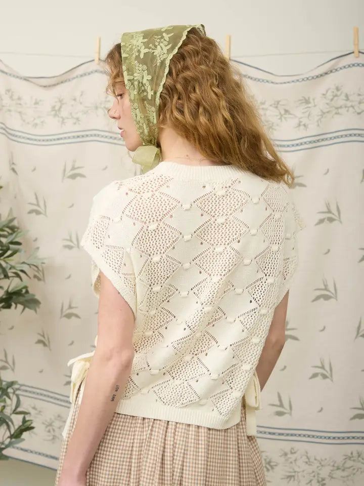 Side Tie Crochet Sweater In Cream