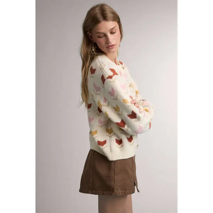 Tulip Print Sweater Cardigan