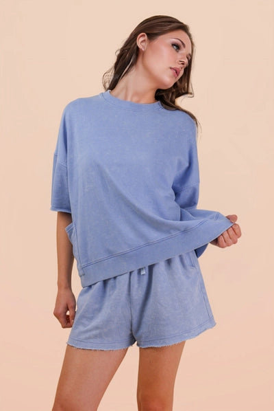 Mineral Washed Knit Casual Top & Shorts
