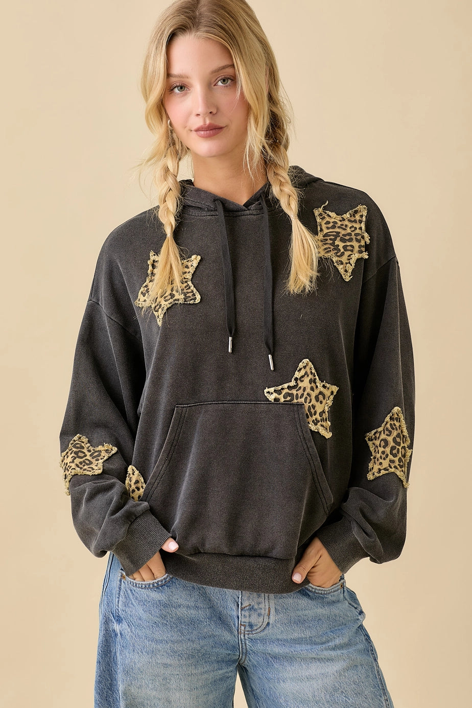 Mineral Wash Hoodie with Denim Star Patch