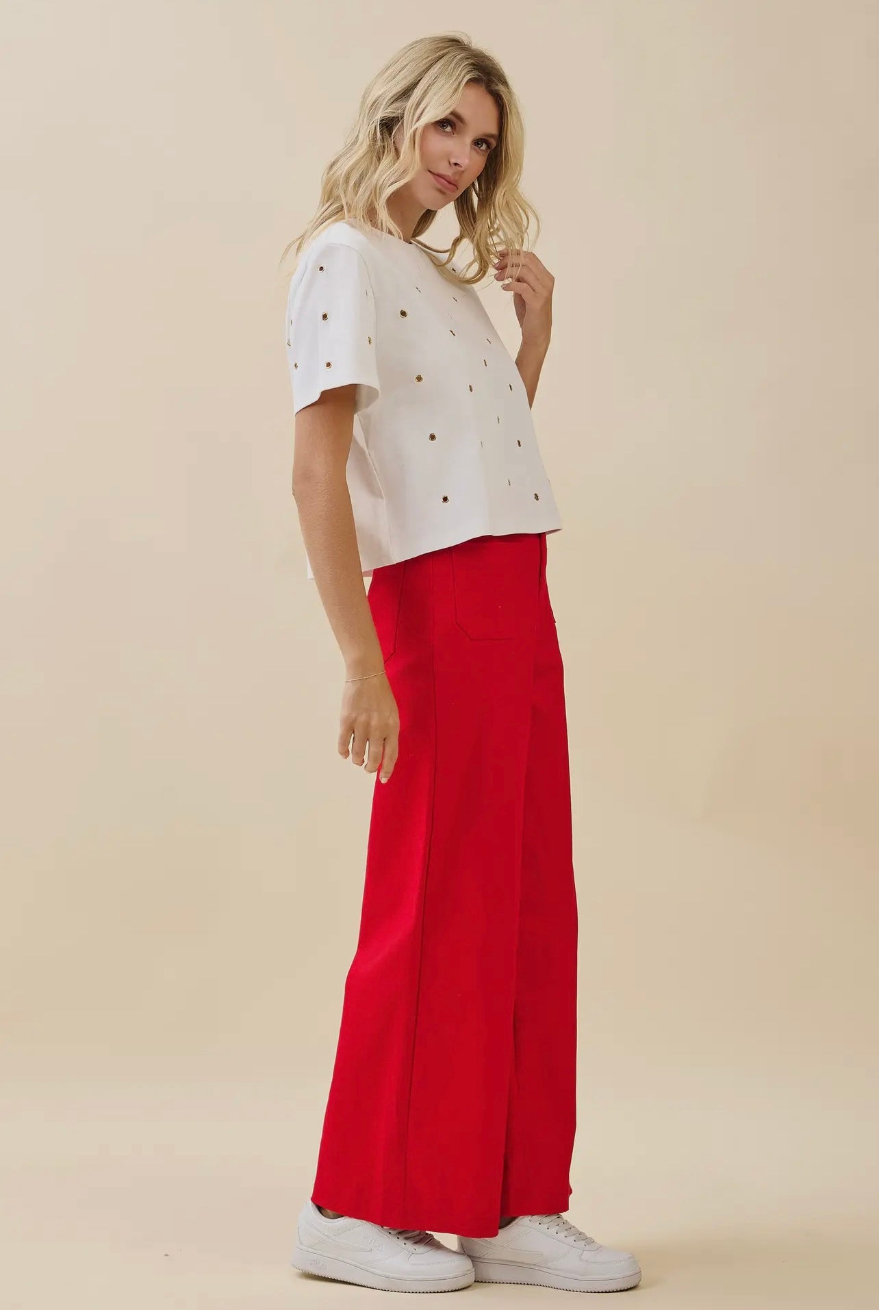 Red Wide Leg Denim Pants