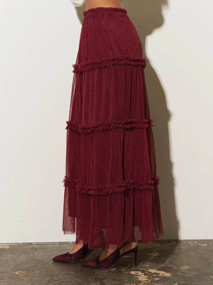 Polkadot Tulle Tiered Midi Skirt