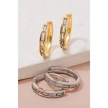Baguette Pave Hinge Hoop Earrings