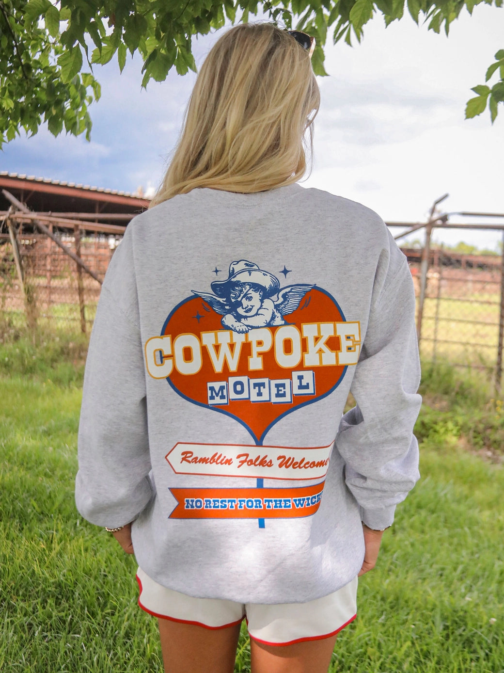Cowpoke Motel Crewneck Sweatshirt (Front + Back)
