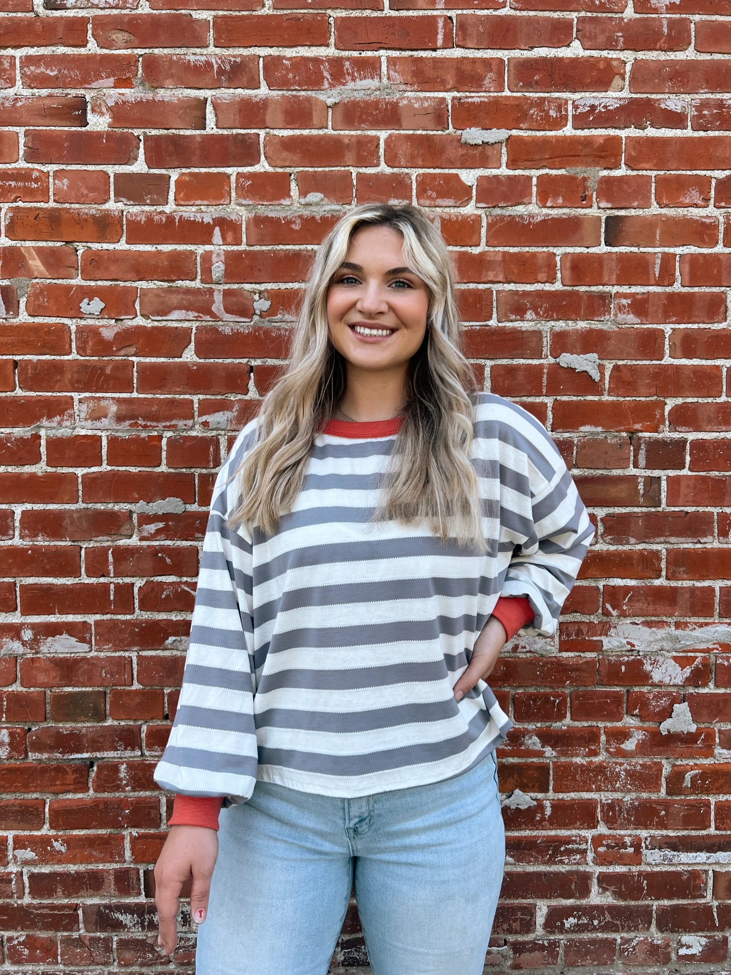 Kenna Stripe Sweatshirt in Grey