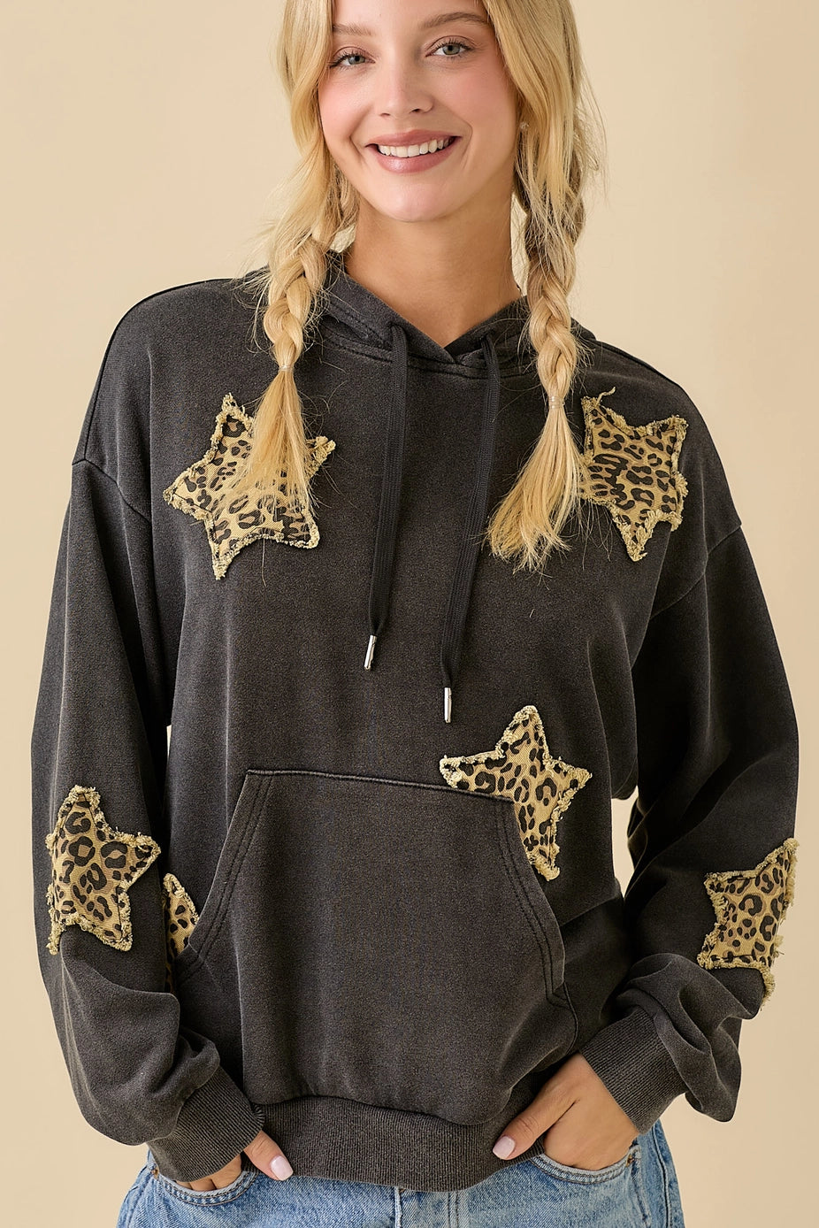 Mineral Wash Hoodie with Denim Star Patch