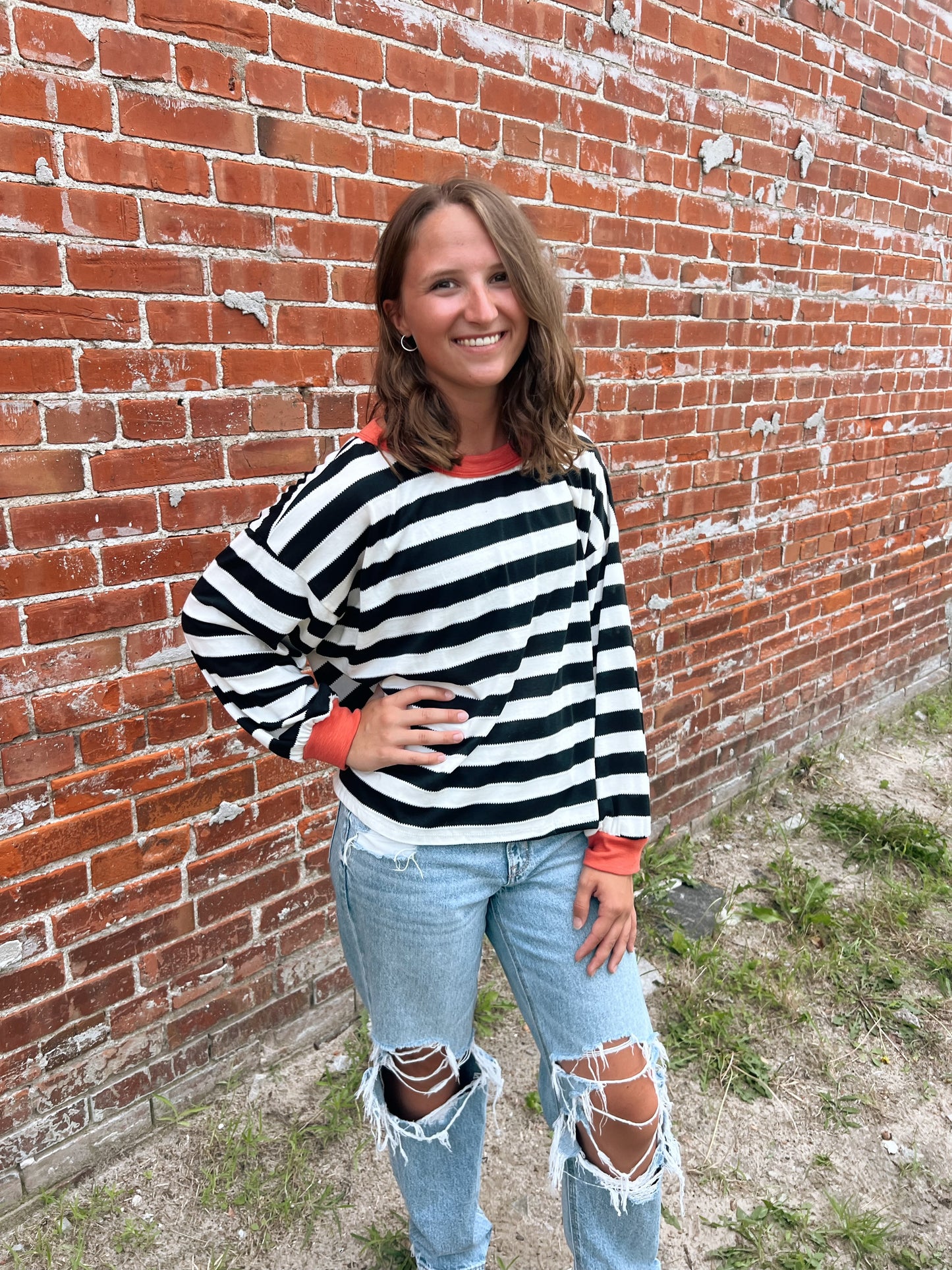 Kenna Stripe Sweatshirt in Black