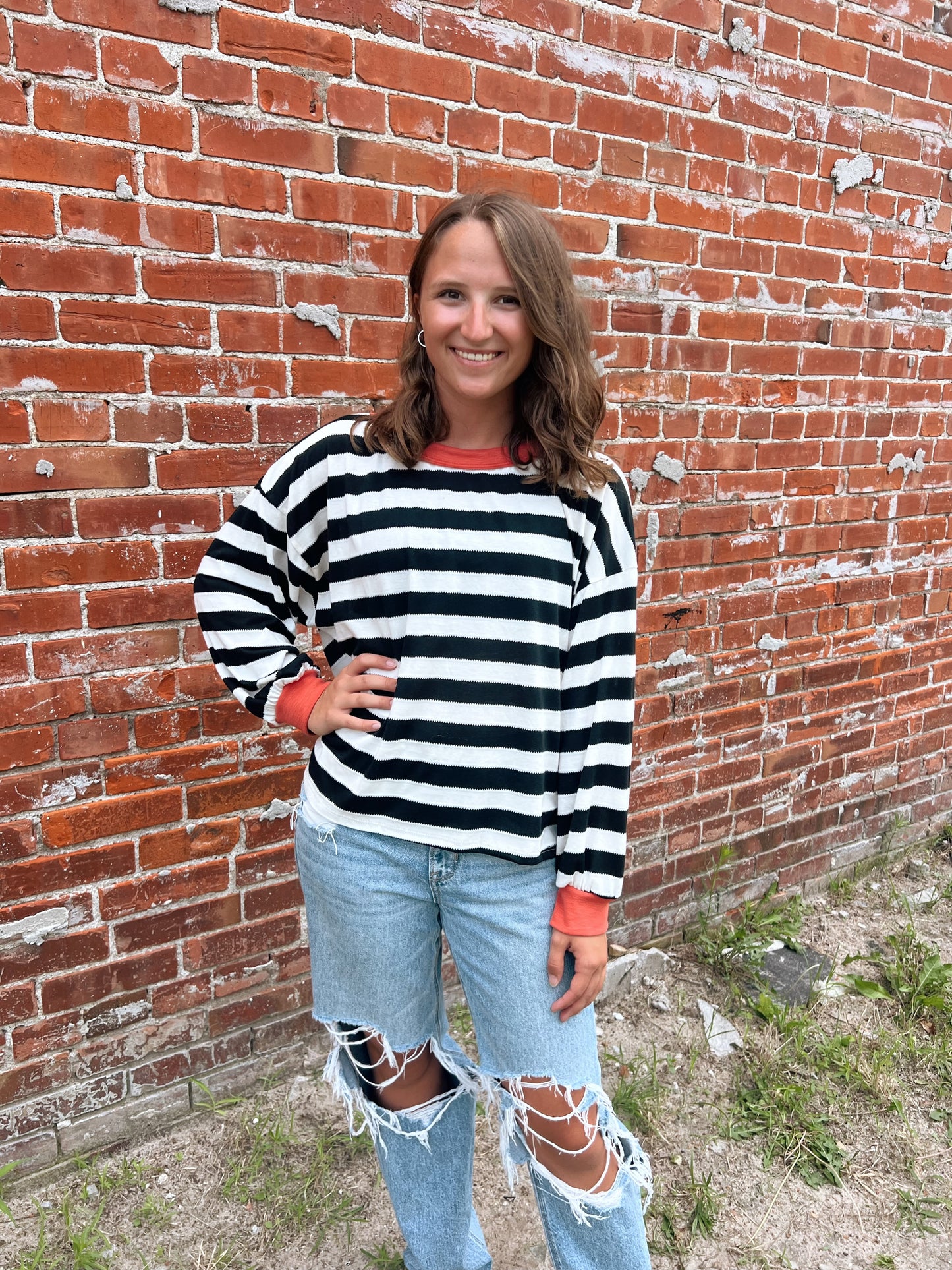 Kenna Stripe Sweatshirt in Black
