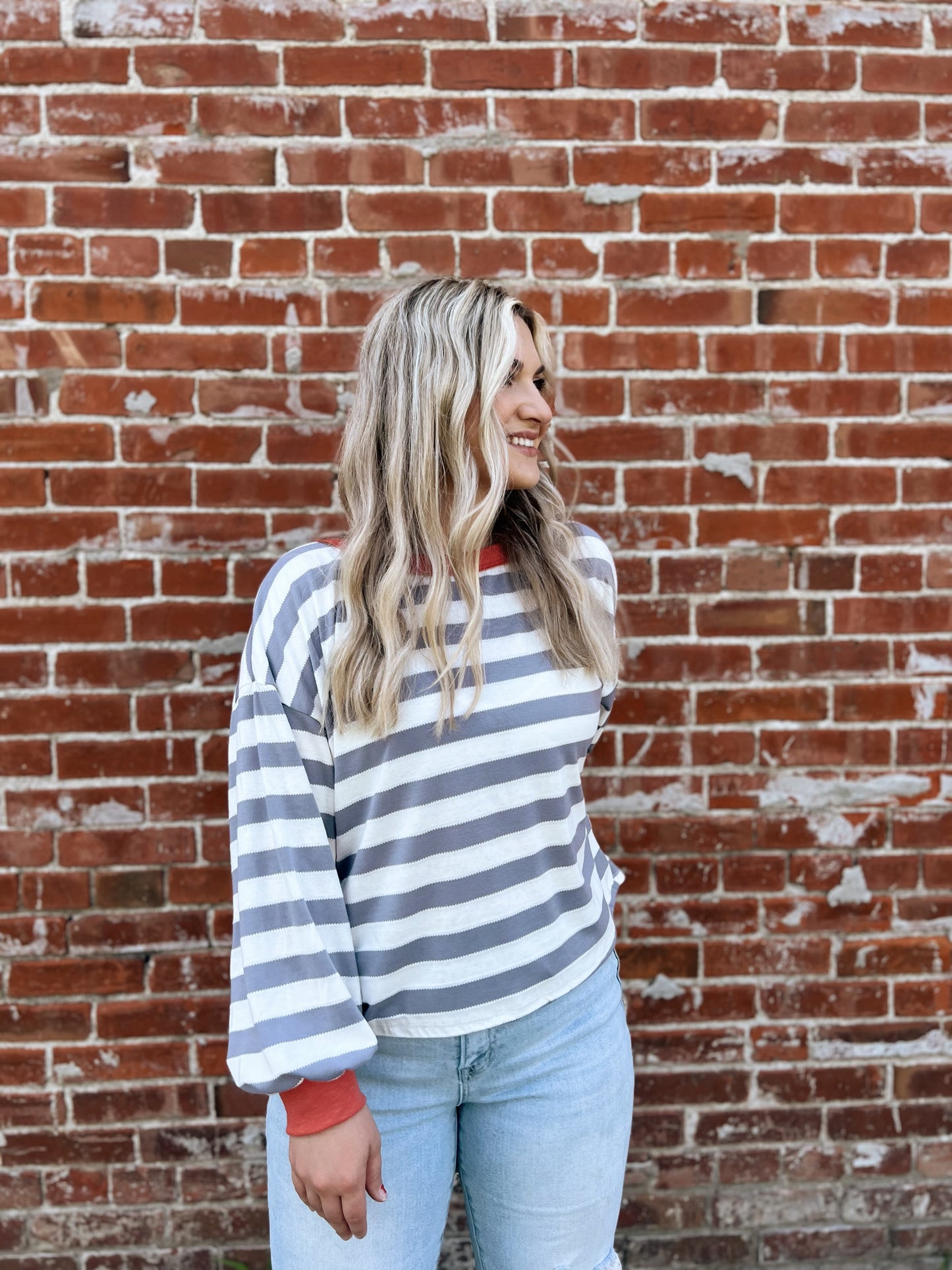 Kenna Stripe Sweatshirt in Grey