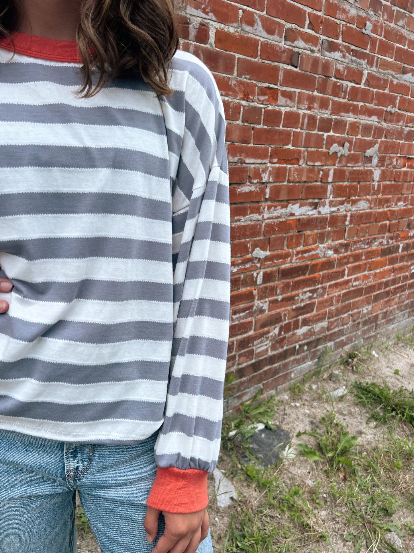 Kenna Stripe Sweatshirt in Grey