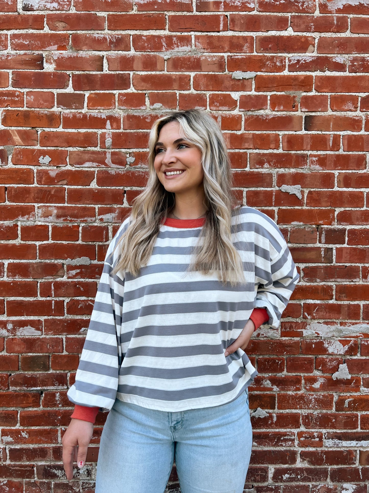 Kenna Stripe Sweatshirt in Grey