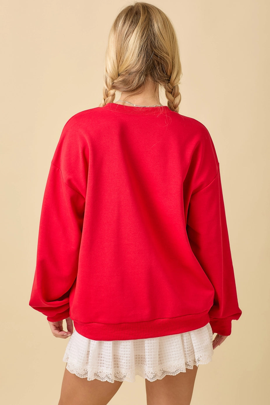 Football Game Day Bow Patched Crewneck In Red
