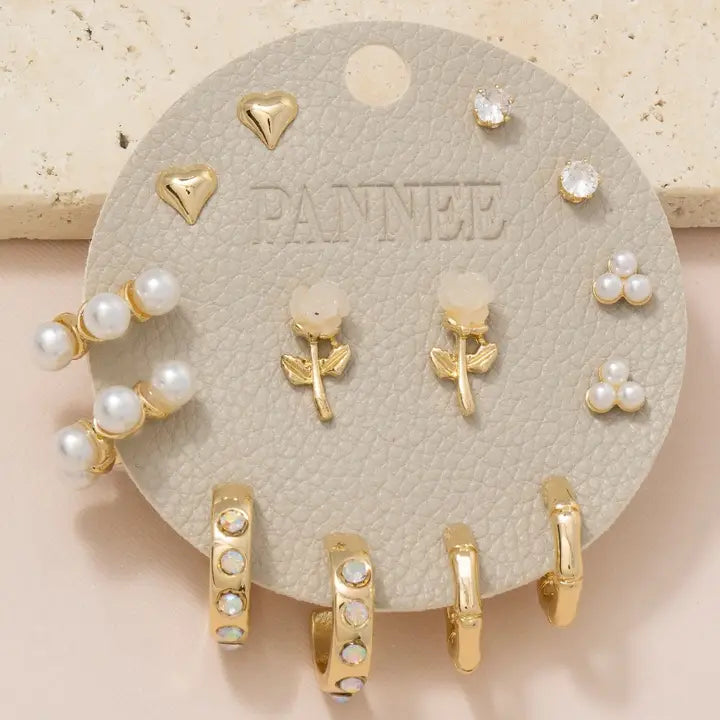 7 piece Mixed Pearls and Gems Earring set