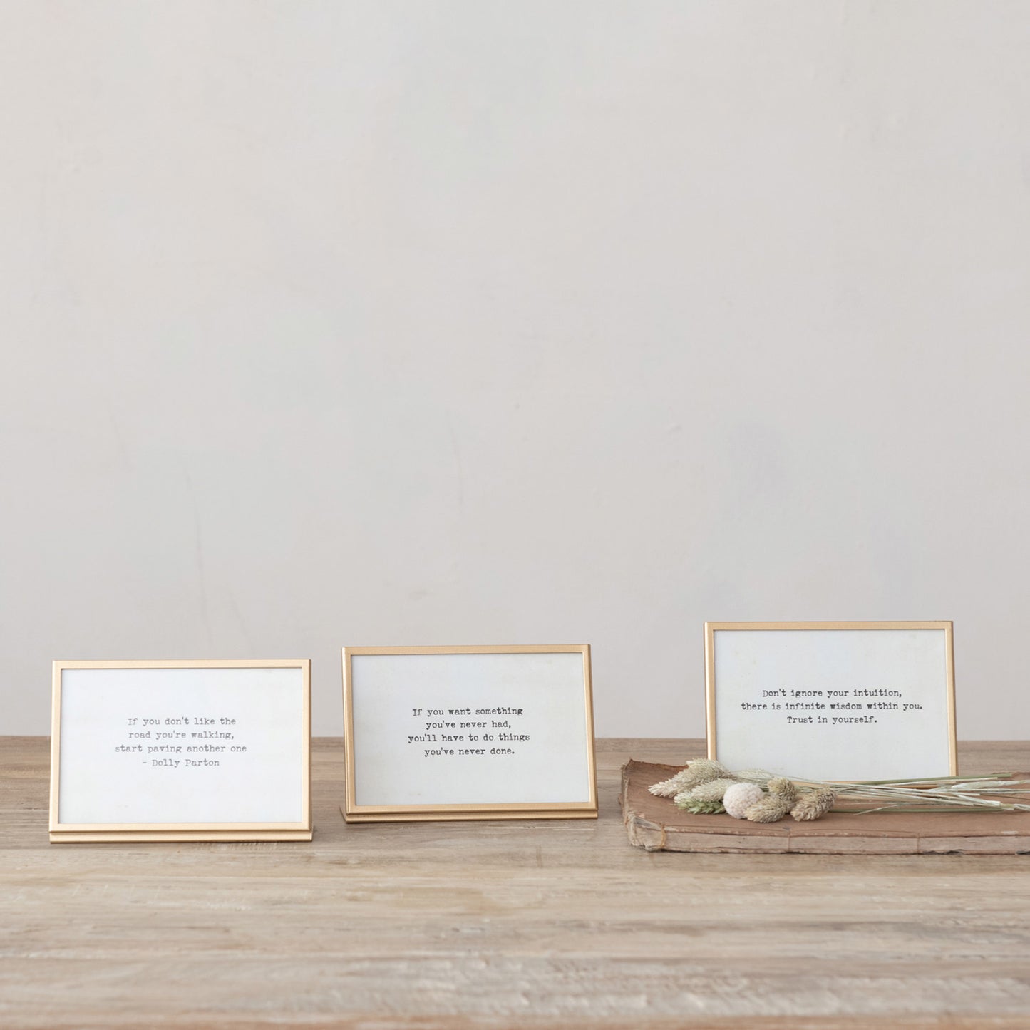Metal & Glass Frame w/ Easel & Saying, Gold Finish