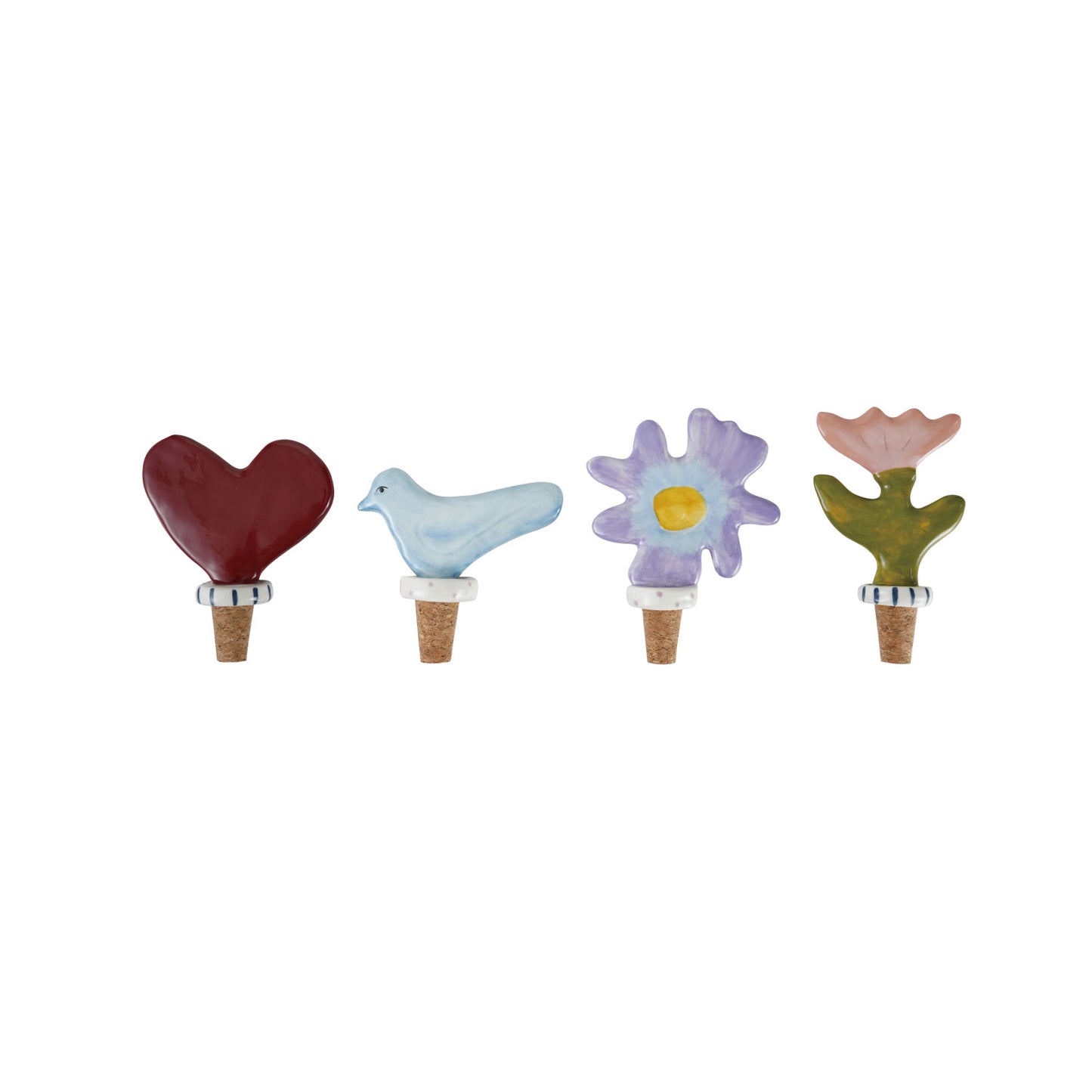 Handmade Stoneware & Cork Bird/Flower/Heart Shaped Bottle Stopper