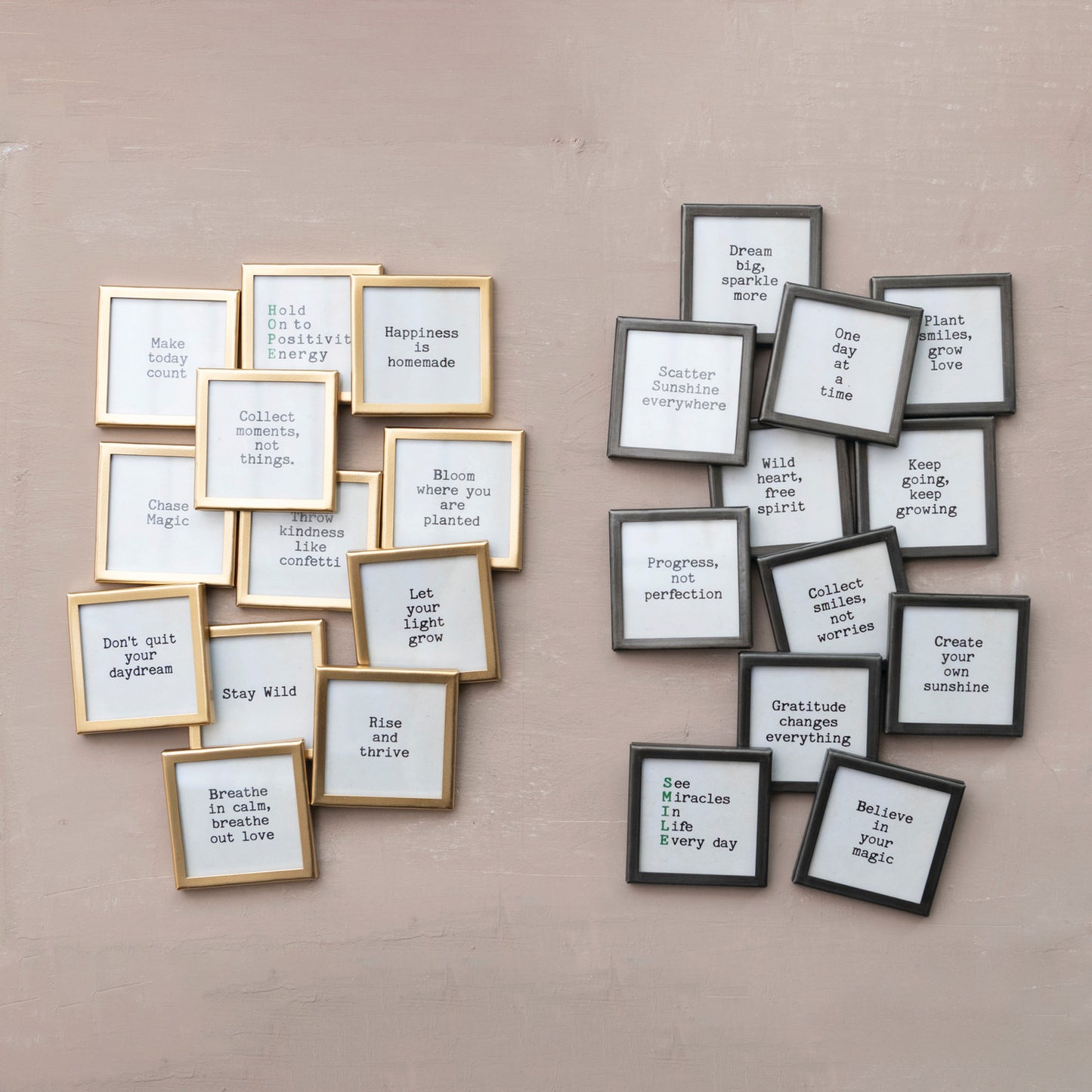 Metal & Glass Framed Magnet with Saying, Gold Finish