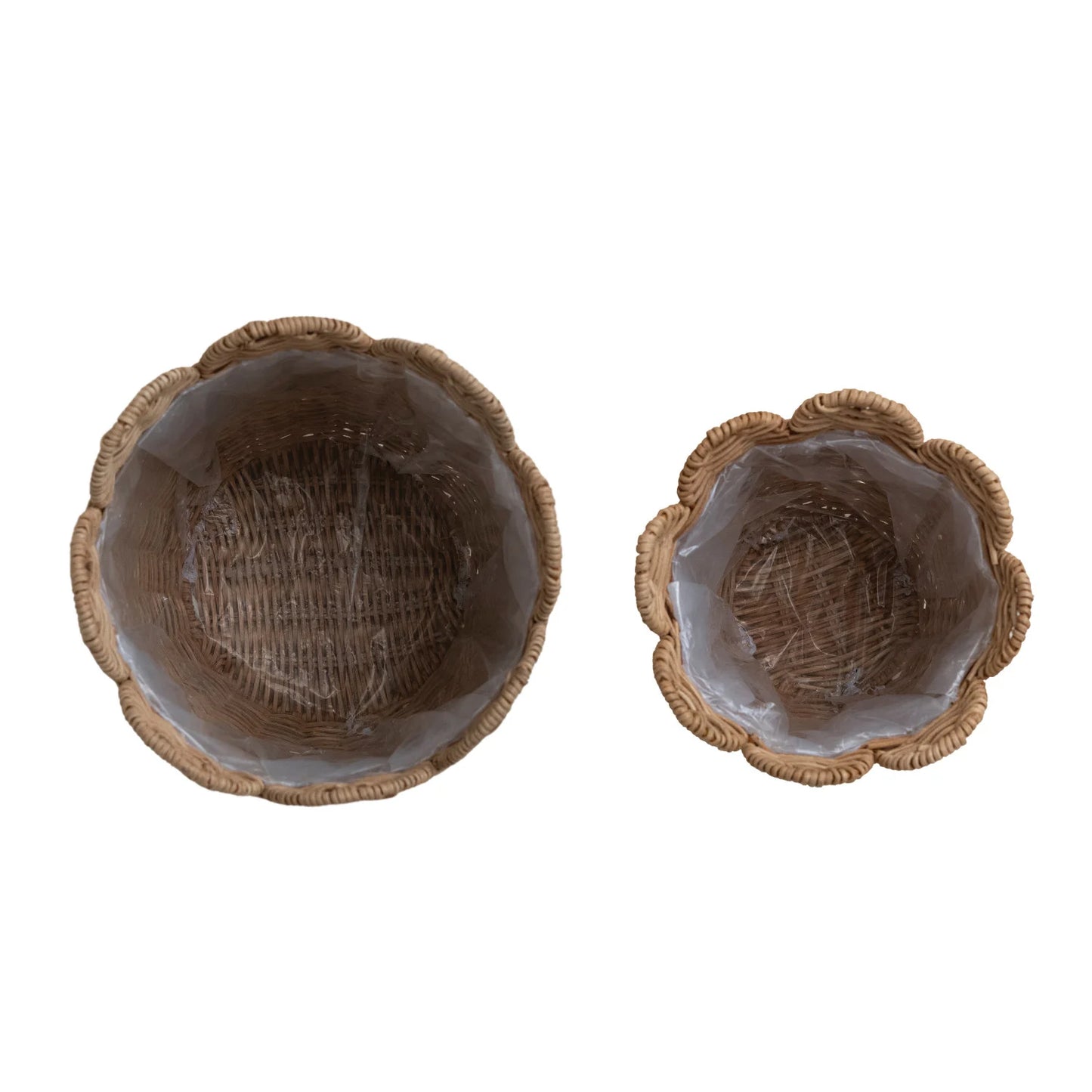 Hand-Woven Rattan Scalloped Planters with Plastic Lining
