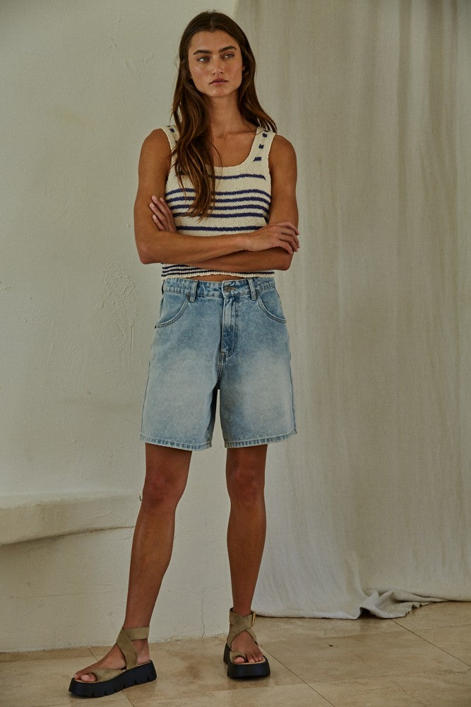 Knit Striped Tank Top in Blue