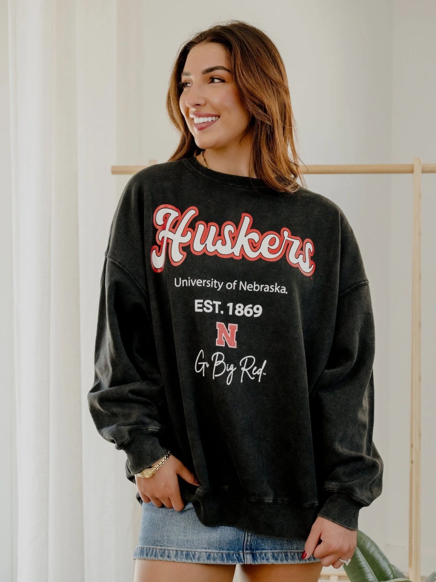 Nebraska Huskers Letterman Charcoal Chrome Hi Dive Sweatshirt