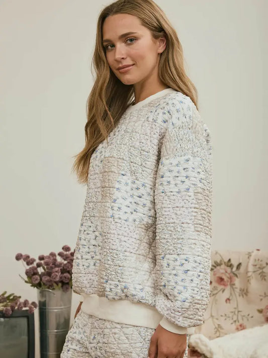 Floral Patchwork Quilted Crewneck