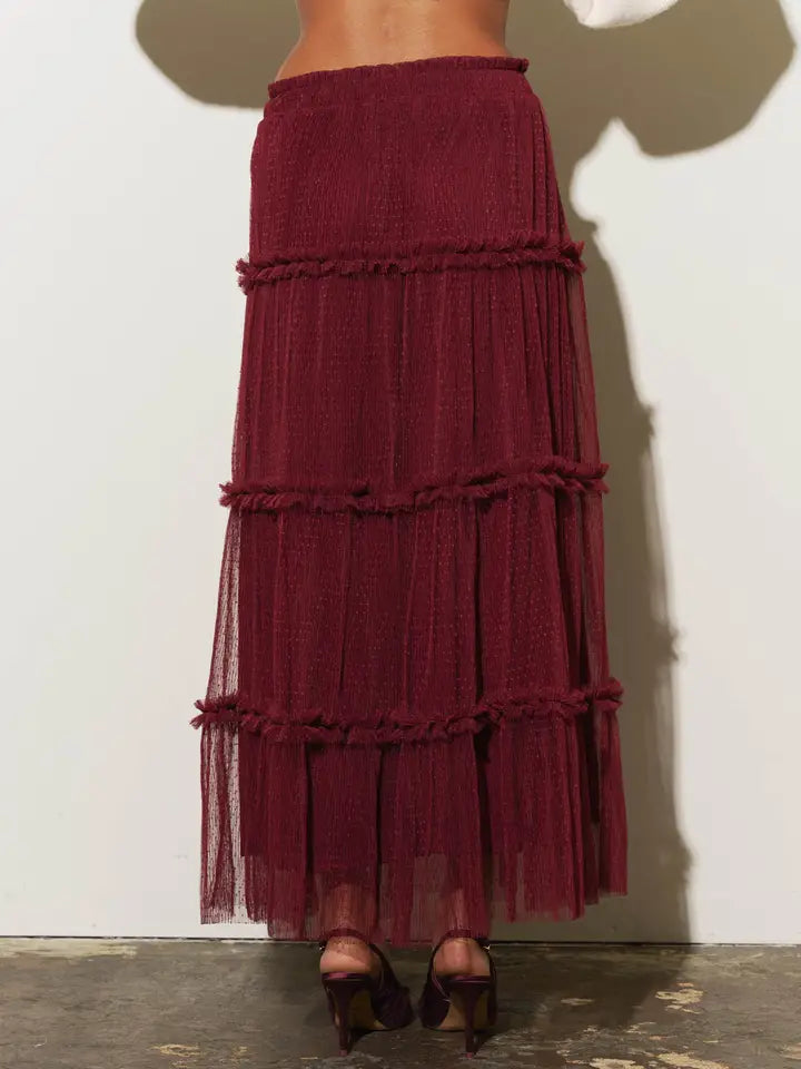 Polkadot Tulle Tiered Midi Skirt
