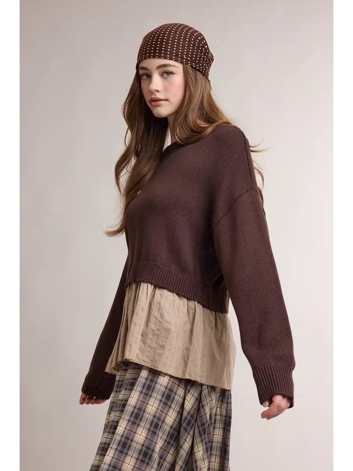 Twofer Ribbed Knit Sweater with Attached Peplum
