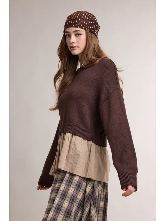 Twofer Ribbed Knit Sweater with Attached Peplum