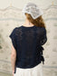 Side Tie Crochet Sweater In Navy