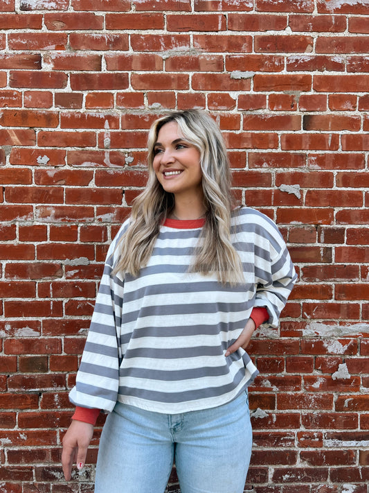 Kenna Stripe Sweatshirt in Grey