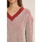 Two Tone Chenille Ribbed V-Neck Sweater
